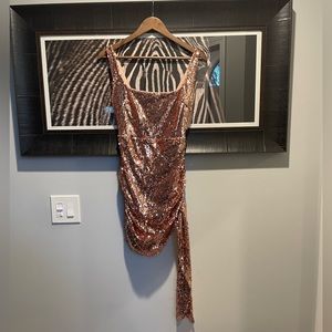 NWT More to Come Sequin Mini Dress in Rose Gold